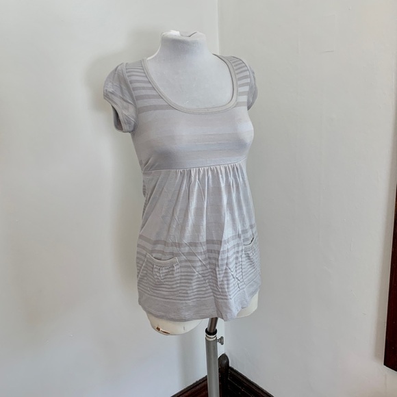 VTG 2000 y2k OP Soft T Shirt Long Stripe Emo Tie Back Cap Sleeve Blue Gray - Picture 8 of 13